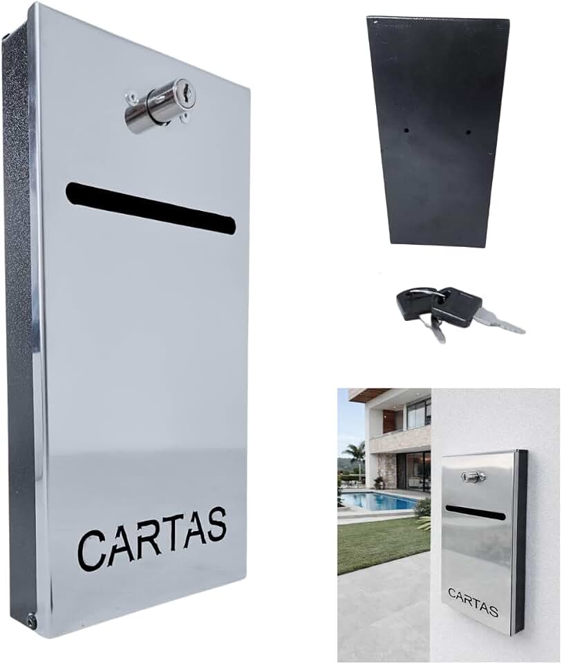 Caixa de Correio Slim Frontal 30cm x 15cm Frente Inox Espelhado com 2 Chaves