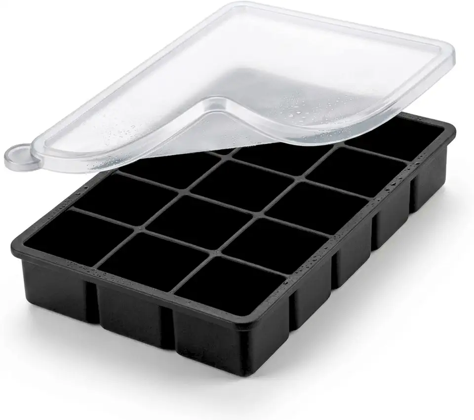 Forma de Gelo de Silicone com Tampa - 15 Cubos Grande de 30ml, Livre de BPA, Flexível e Fácil de Retirar - Ideal para Gelo, Café, Papinha de Bebê e Temperos
