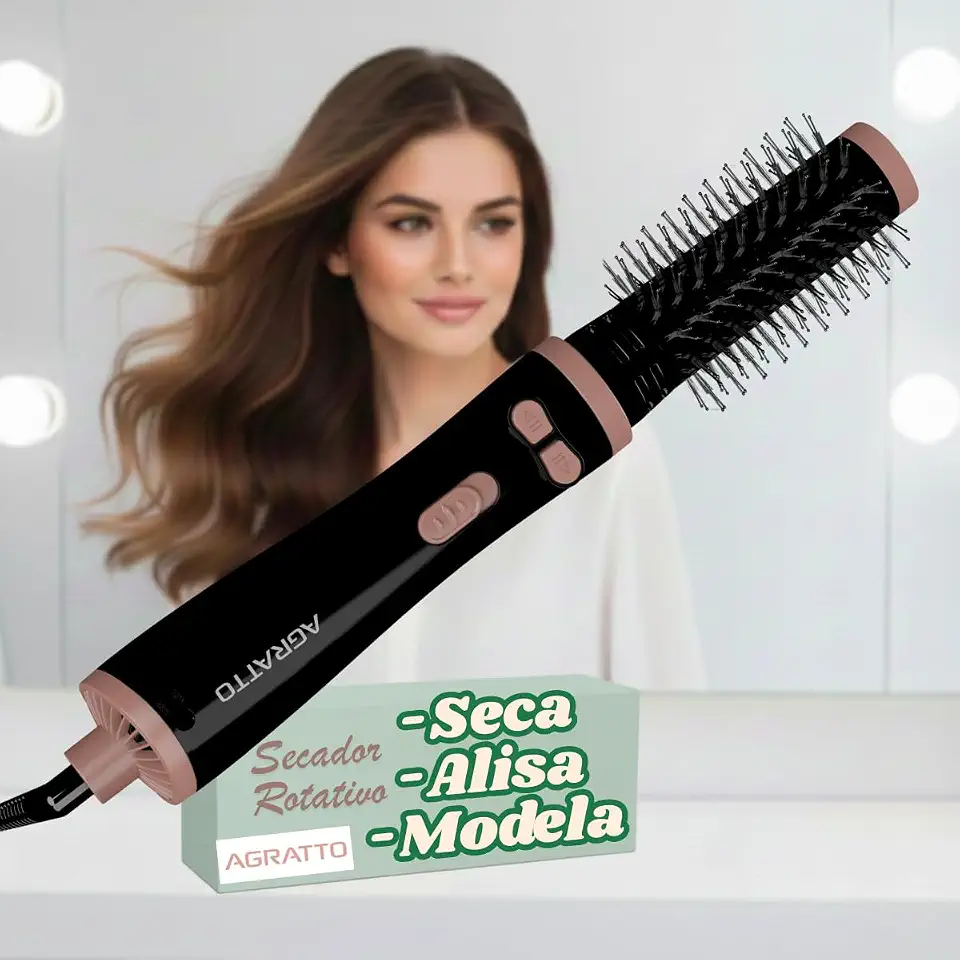 Escova Rotativa Della ECR 01 Bivolt Seletivo 1100/1200W Íons Tourmaline Cerâmica 2 Velocidades Giro Duplo