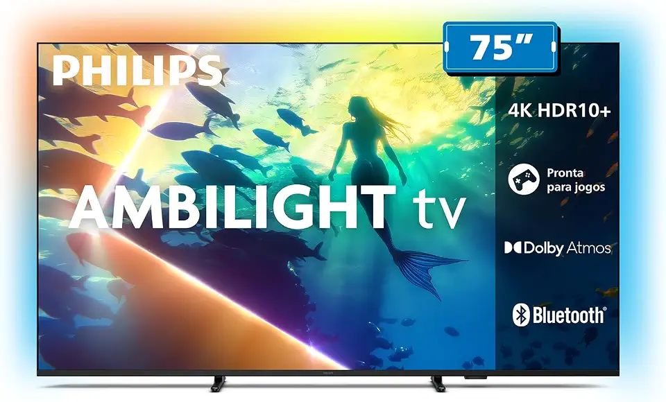 PHILIPS, Smart TV Ambilight 75" 4K, 75PUG8100/78, Comando de Voz, HDR10+/Dolby Atmos, VRR/ALLM, Bluetooth