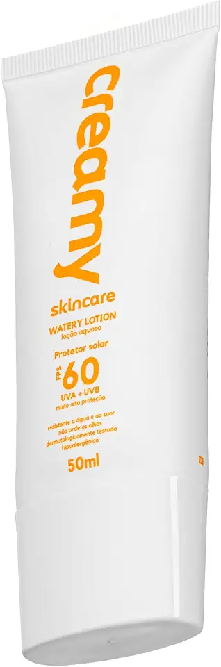Creamy Skincare Protetor Solar 50g | FPS 60, Watery Lotion, Toque Seco, Efeito Matte, Rápida Absorção, Resistente à Agua e Suor | Fórmula Inodora, Todos os Tipos de Pele