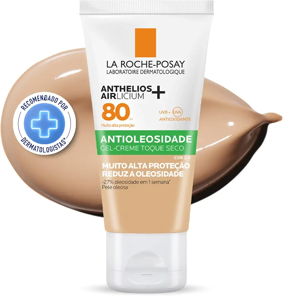 La Roche-Posay, Anthelios Airlicium, Protetor Solar Facial Antioleosidade com Cor, Controle de Oleosidade, Efeito Matte, Toque limpo, Ação anti-transferência da cor, Cobertura