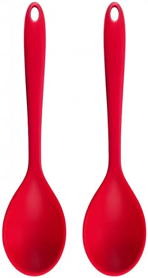 kit 2 Colheres de Silicone Vermelho Inteiriço 27 cm Resistente, Flexível e Antiaderente