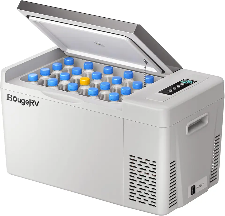 BougeRV Geladeira portátil de 23 litros 12 V com compressor, 12/24 V CC 110~240 Volt AC,--14°F ~ 10°F para caminhonete, van, trailer, Jeep Camper, SUV, barco, viagens de acampamento, viagens de estrada