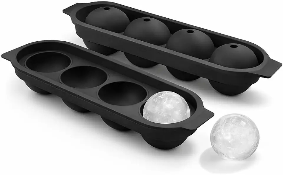Forma de Gelo em Silicone – 4 Esferas Redondas Perfeitas para Whisky, Gin, Vodka e Coquetéis Resistentes e Duráveis - Qualidade Premium
