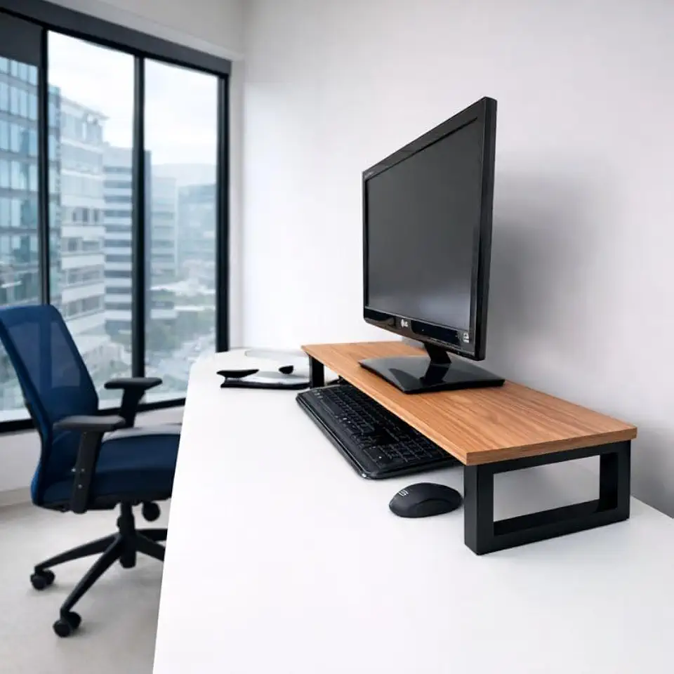 Suporte para Monitor MDF com Estrutura Metálica, Estilo Industrial, 60x20 cm, Design Minimalista, Base Organizadora para Setup Gamer e Home Office