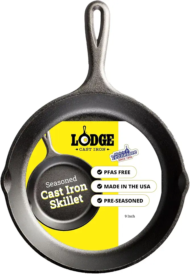Lodge Frigideira pré-temperada de ferro fundido de 22,5 cm – Alça de gota exclusiva – Use no forno, no fogão, na grelha ou sobre uma fogueira, preta
