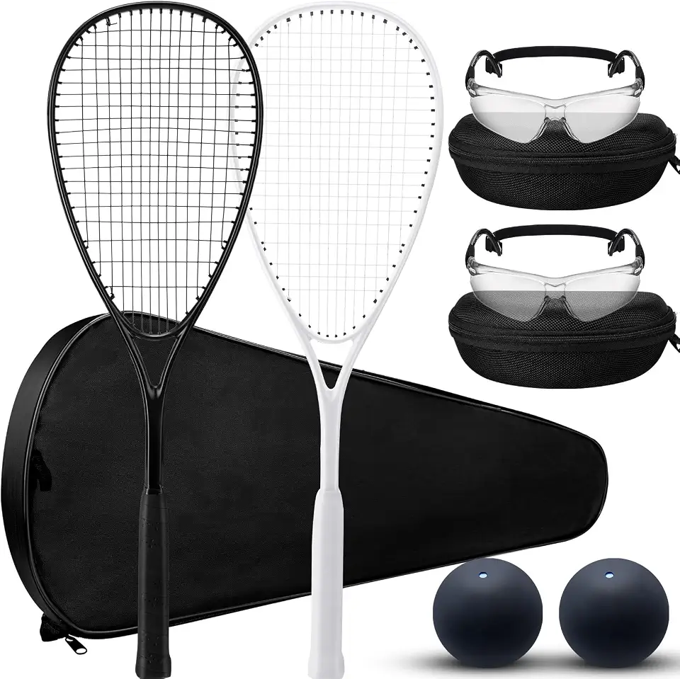 Seenelling 2 Pack Beginner Squash Racquet Set Includes 2 Racquets with Racket Bags, 2 Anti Fog Goggles with Cases, and 2 Blue Dot Squash Ball for Beginners, Training, and Recreational Play