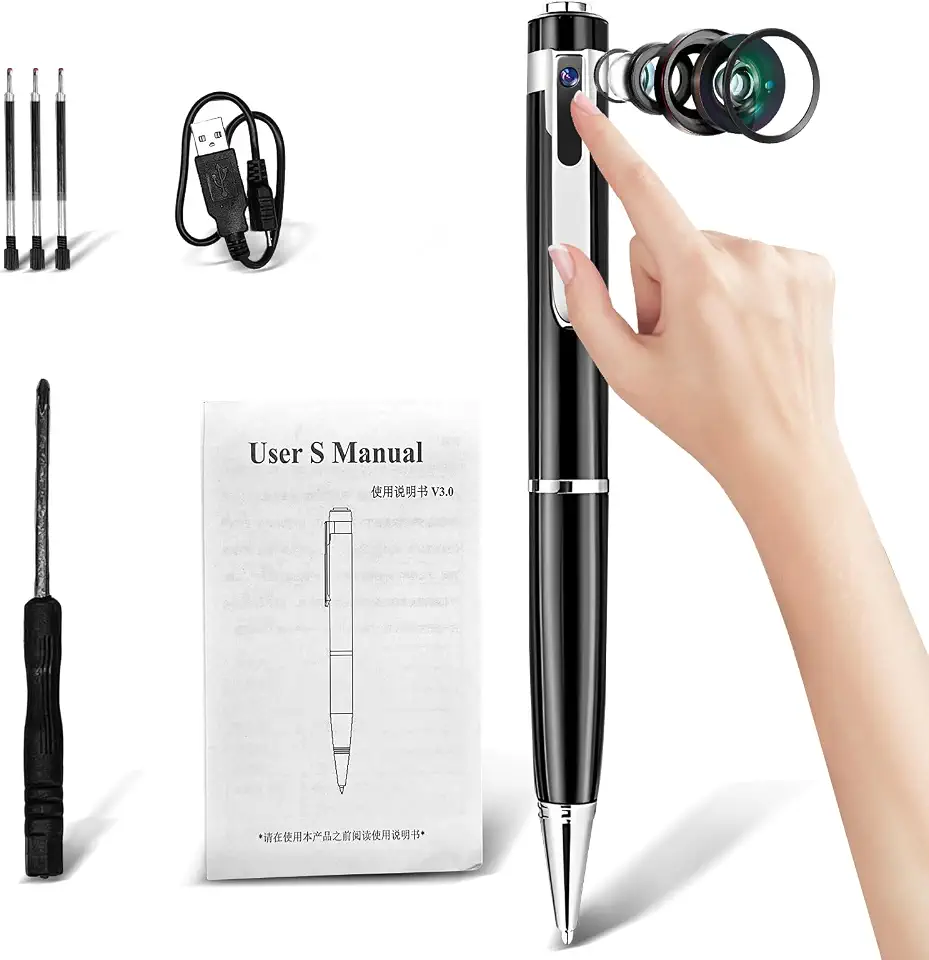 Gravador de Voz Digital 32GB, Caneta Esferográfica com Gravação de Áudio HD, 540 Horas de Armazenamento, para Aulas, Reuniões e Entrevistas, com Cabo USB e Acessórios