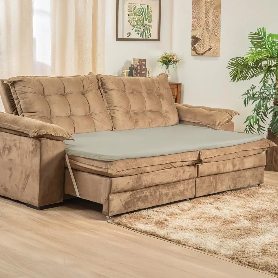 Pillow-Top para Sofá | Espuma D18 Alta Densidade | 2 Módulos + Capa Removível Lavável | Conforto Premium & Estilo para Sala (Bege)