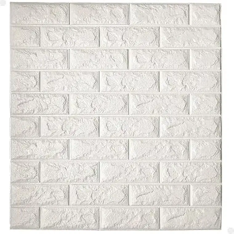 Kit 10 Painel 3D Revestimento de Parede Tijolinho Autocolante Espuma Poliuretano Decorativo (Branco)