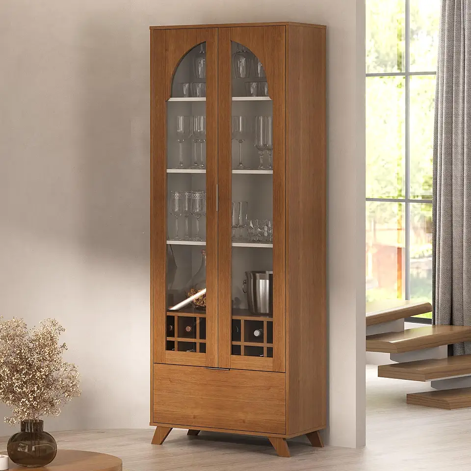 Cristaleira 2 portas vidro temperado 12 Nichos para garrafas Porta-Taças MURANO Cor Cinamomo/Off white - Artely