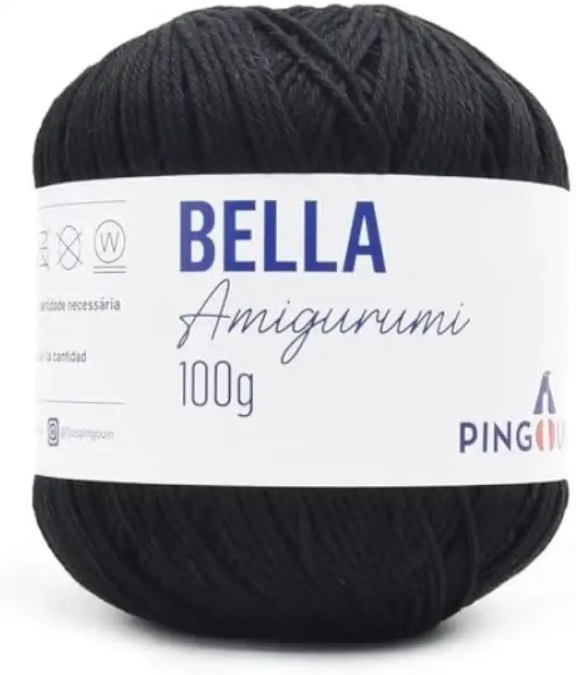 Fio Pingouin Bella Amigurumi 100g, Linha 100% Algodão Mercerizado Tex 493 para Crochê, Tricô e Bonecos, Diversas Cores, Acabamento Premium (Preto)