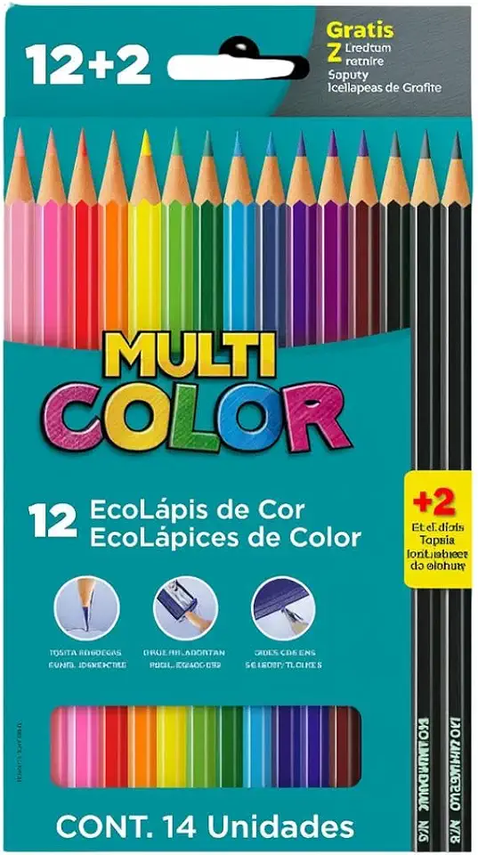 Ecolápis de cor, Multicolor Super, 11.1200N+2G, 12 cores + 2 lapis, 14 unidades, Multicor