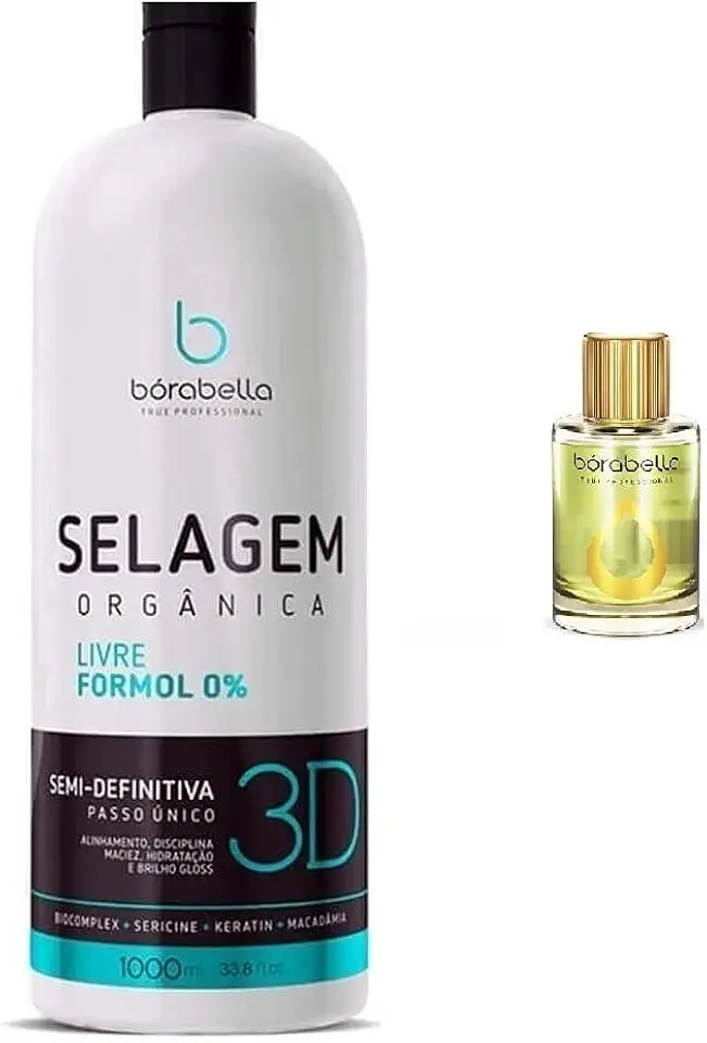Selagem Capilar Silk 3D Semi Definitiva Orgânica Sem Formol 1000ml - Borabella - Alisamento Profissional com Brilho Espelhado e Óleo de Argan