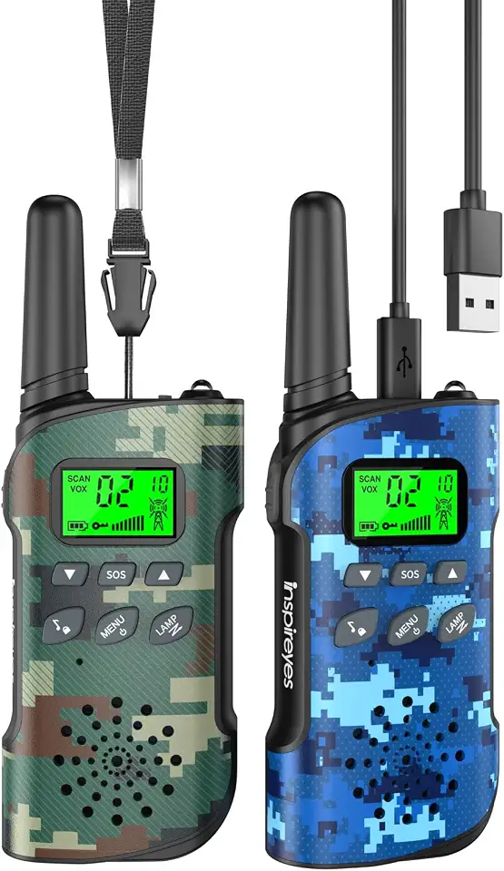 Inspireyes Walkie Talkie crianças recarregável, 48 horas de tempo de trabalho, 3 quilómetros de longo alcance, presentes de aniversário, brinquedos ao ar livre para crianças dos 3 aos 12 anos