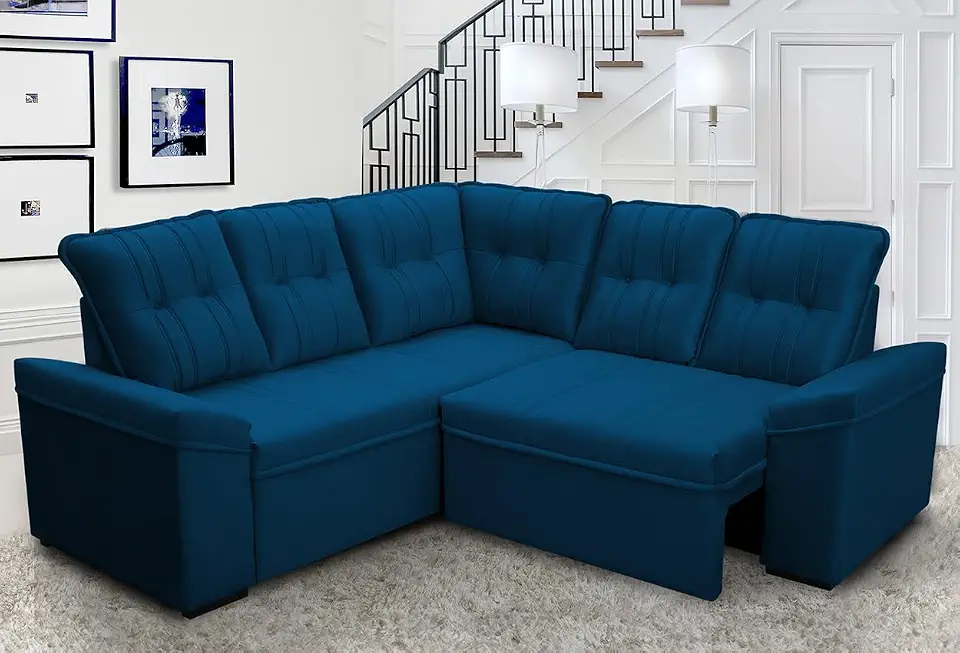 Sofá Canto London Azul Suede Velut - King House