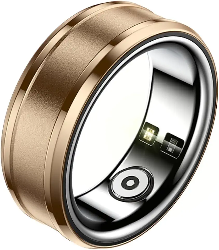 Gugxiom Anel inteligente, saúde, NFC, monitoramento de temperatura corporal do sono, contador de passos com aplicativo, suporte para câmera, controle remoto, vídeo, rolagem, página de livro (dourado)