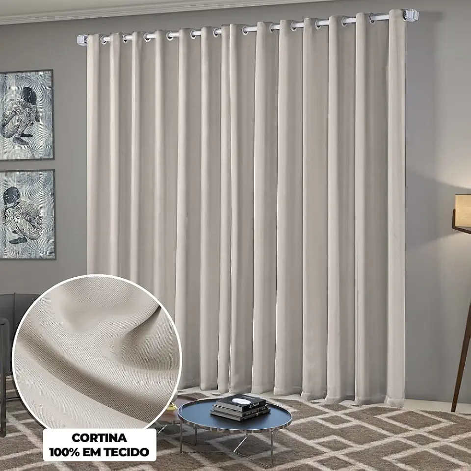 Cortina Blackout/Blecaute Quarto/Sala em Tecido 3,00m x 2,50m com Ilhós Cromado Solaris - Off-White