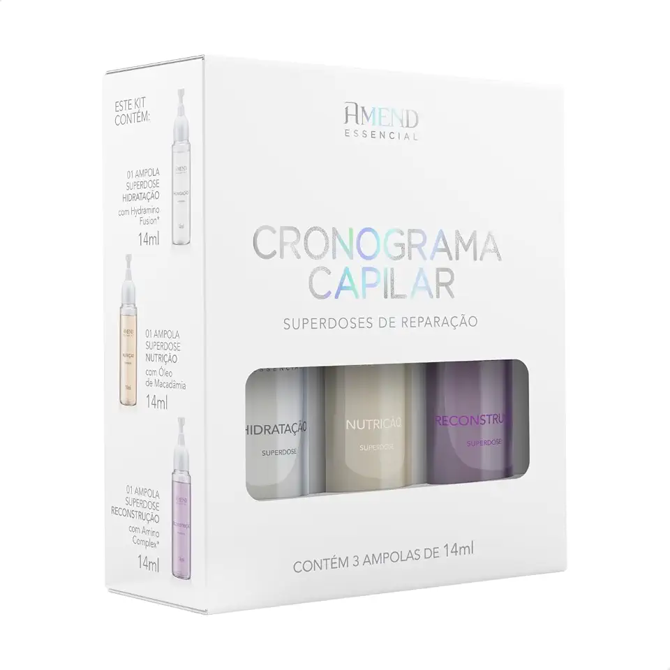 Cronograma Capilar Superdoses de Reparação Amend Essencial, 3 ampolas