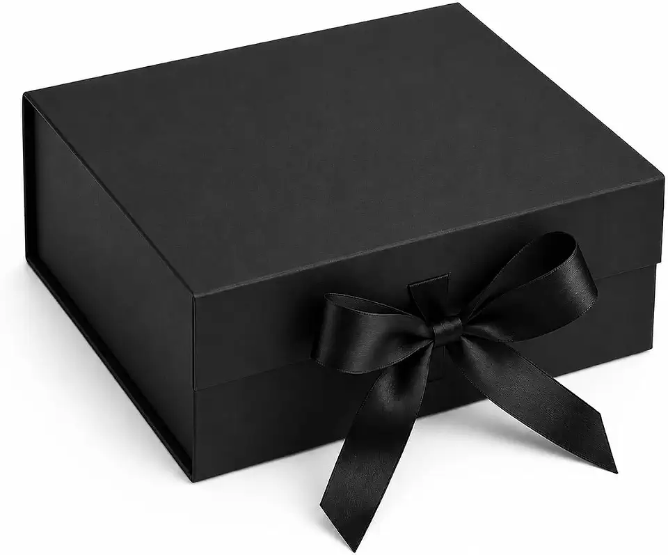 Caixa de Presente Premium Rígida com Fechamento Magnético e Laço de Cetim Preta 20x18x8cm – Embalagem Luxo Reutilizável para Joias, Kits, Cosméticos e Presentes Especiais