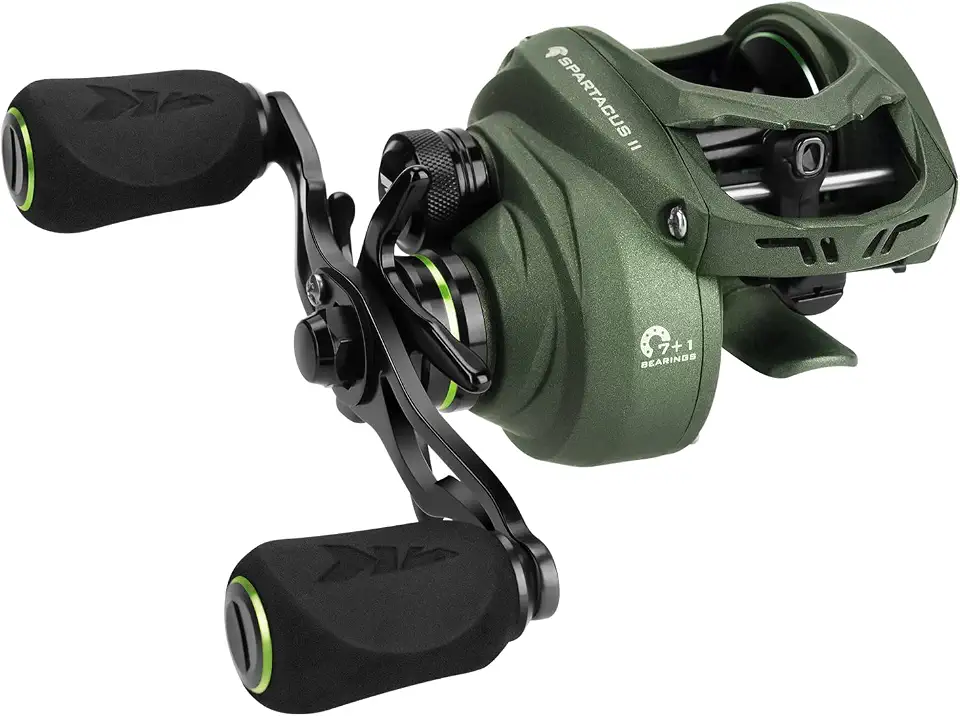 KastKing Carretilha de pesca Spartacus II, carretilha ultraleve de 170 g, super suave com arrasto de fibra de carbono de 8 kg, proporção de engrenagem de 7.2:1, design de perfil inferior perfeito para palma de 39 mm