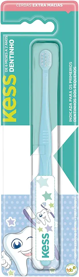 Escova Dental Infantil Dentinho com Estojo Protetor, Kess, Azul/Rosa