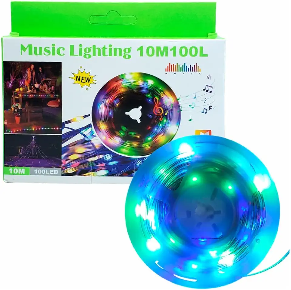 Cordão Pisca LED Musical Natalino 10 M com Controle USB | Luzes que Dançam ao Ritmo das Canções de Natal