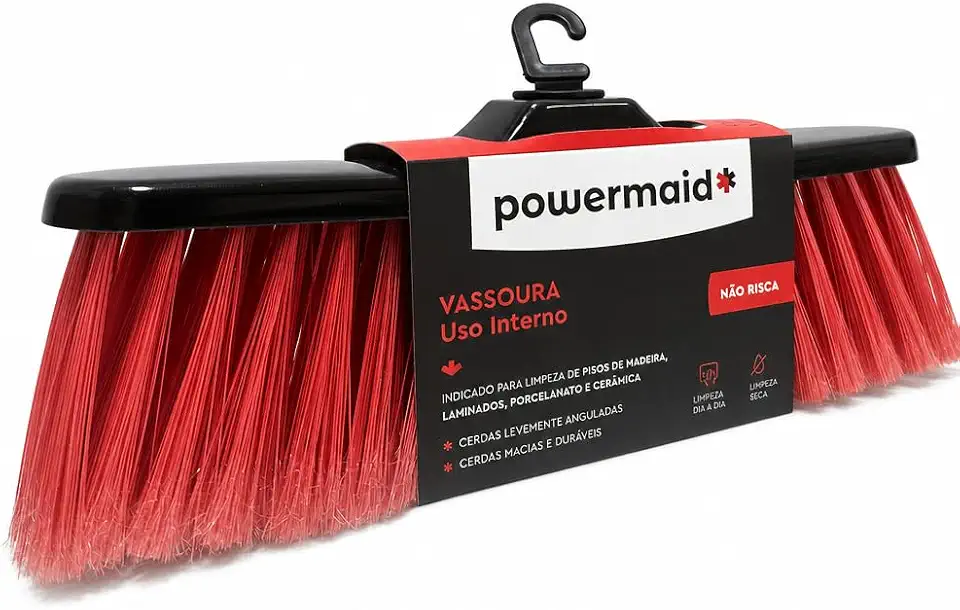 Vassoura Interna Powermaid para Pisos Delicados - Cerdas Macias que Não Riscam Madeira, Laminados, Porcelanato e Cerâmica - Limpeza Eficiente e Durável