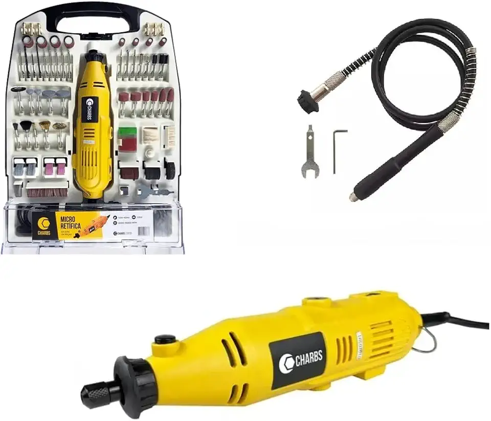 KIT Micro mini Retífica 220V Com 234 Acessórios Charbs Ch2904-X + Maleta + chicote flexível