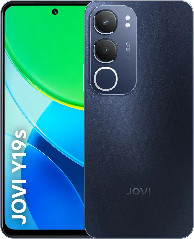 Smartphone Celular JOVI Y19s 256GB, 8GB RAM (4GB + 4GB Expansiva), Câmera Dupla 50MP, Tela 90Hz, Bateria 5500mAh, Carregamento Rápido 15W, Unisoc T612 Octa-Core 1.8GHz, IP64, Android 15, Preto Safira
