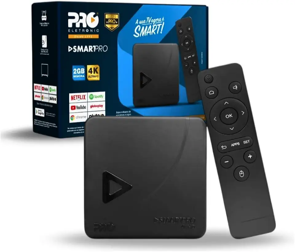 Smart Pro Eletronic TV Box Android 10.0 4K Ultra HD | 2GB RAM 16GB | Wi-Fi | HDMI | Converte TV em Smart TV | Streaming Apps