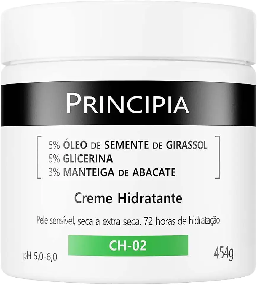 PRINCIPIA, Creme Hidratante Corporal 5% Óleo de Semente de Girassol + 5% Glicerina + 3% Manteiga de Abacate Principia CH-02 com 454g