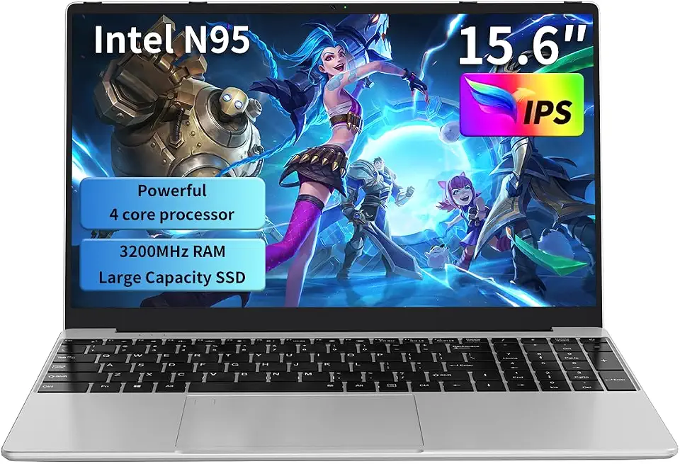 Laptop para jogos de 15,6 polegadas FHD, Intel N95 Turbo Boost 3,4 GHz, 16 GB DDR4 3200 RAM + SSD de 512 GB, teclado RGB retroiluminado e desbloqueio de impressão digital, laptop Windows 11