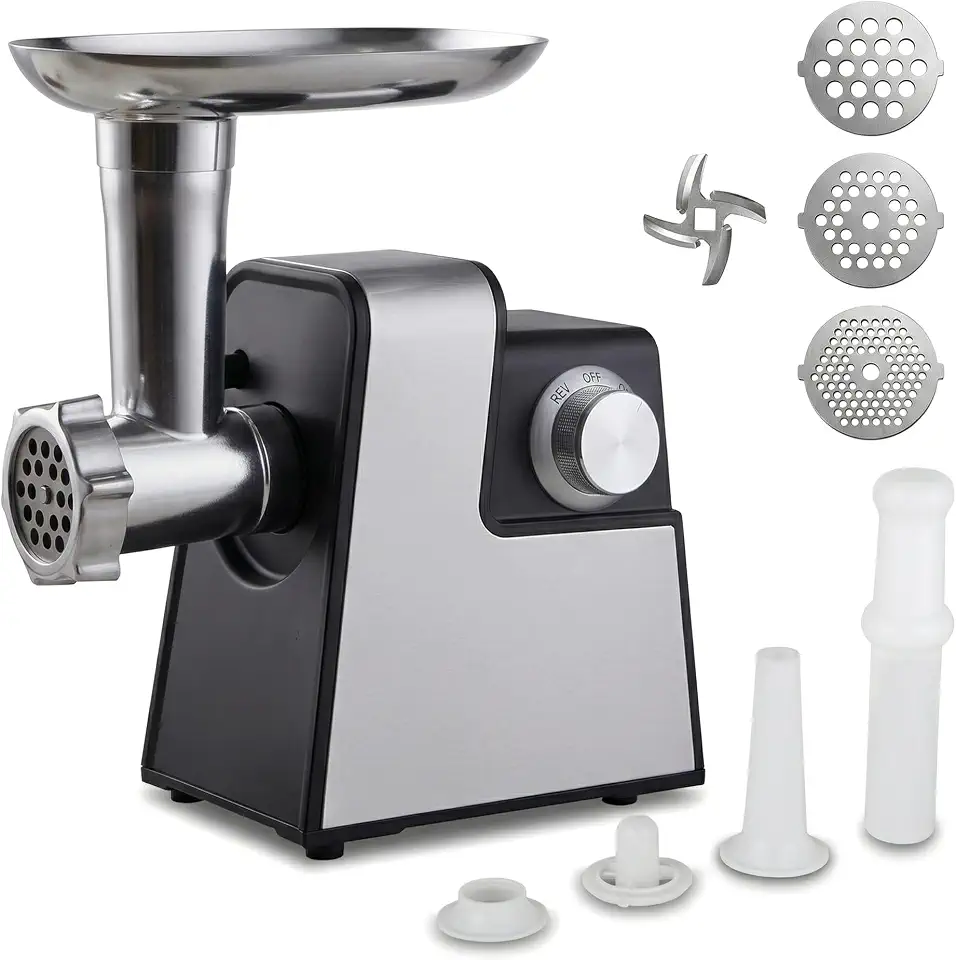 Moedor de Carne, 220v, Aço Inoxidável Moedor de Carne Elétrico 800W, Equipado com 1 Lâmina, 3 Redes de Faca, Tubo de Cabeça e Empurrador, Adequado para Fazer Salsichas