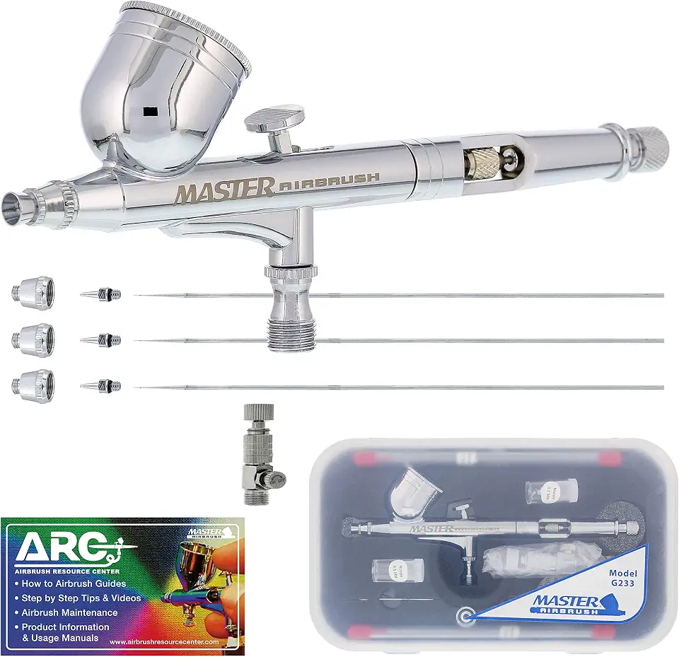 Master Airbrush G233-SET Multi-Purpose Precision Dual-Action Gravity Feed Airbrush Professional Set, With All 3 Tip & Needles(.2,.3 & .5), and Now a (FREE) How to Airbrush Training Book to Get You Started, Published Exclusively By Master Airbrush.