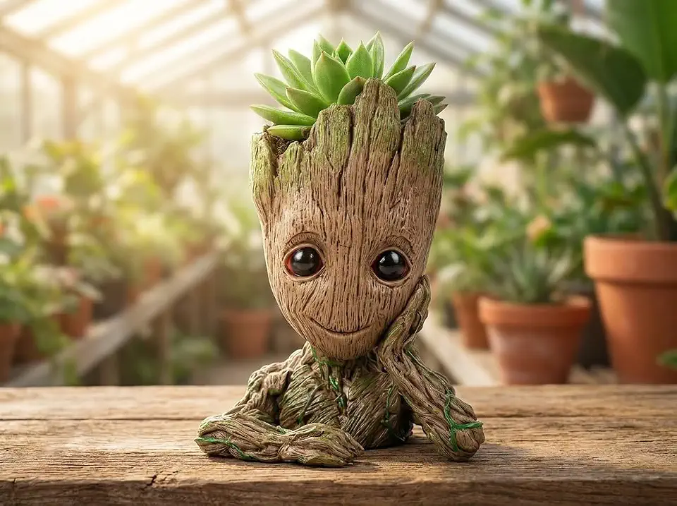 Baby Groot Premium Vaso Decorativo e Porta Canetas – Decoração Geek Elegante, Vaso para Suculentas, Organizador de Mesa Sofisticado, Presente Criativo | Home Office | Organizador by Ateliê Wood Art