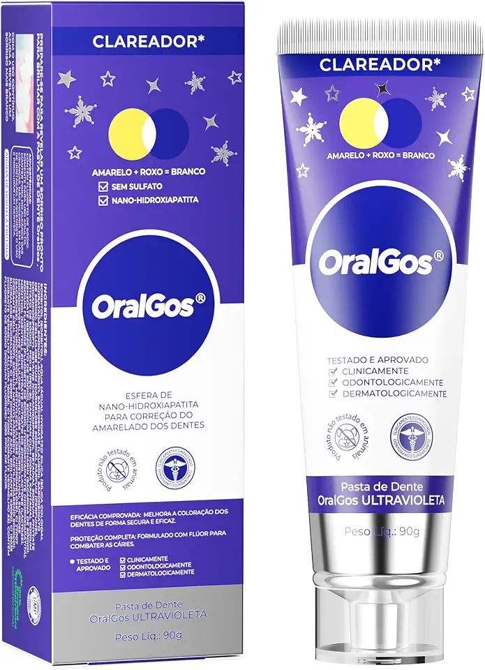 Creme Dental OralGos Clareador e Antissensibilidade 90g, com Hidroxiapatita Nano para Reparação do Esmalte, Remove Manchas, Proteção Completa, Uso Familiar, 1 Unidade