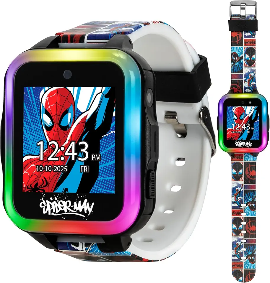 Relógio inteligente interativo Marvel Homem-Aranha infantil com tela sensível ao toque, jogos, câmera, temporizador e pedômetro para meninos e meninas – 10 mostradores de relógio, 3 papéis de parede,