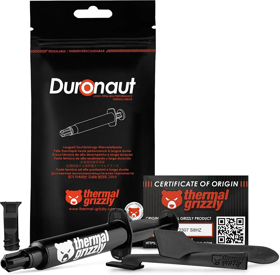 Thermal Grizzly Duronaut - 6 gramas - Durabilidade aprimorada e pasta térmica de alto desempenho - para máxima condutividade térmica durante overclocking CPU/GPU/PS4/PS5/Xbox