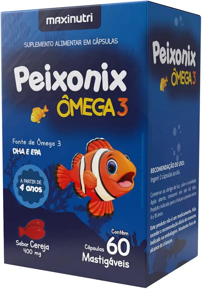 Peixonix Ômega 3 Mastigável Sabor Cereja - 60 Cáps., Maxinutri