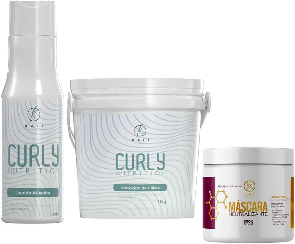 Kit Relaxamento para Cachos Guanidina 1Kg + Líquido Ativador 500ml + Neutralizante 500g