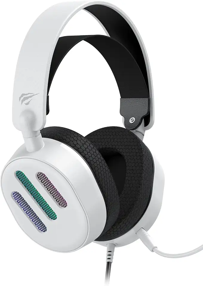 Havit Fone de Ouvido 7.1 USB Gamer H2038U White Black, Iluminação RGB, Falante de 50 mm, Microfone Destacável, Headband Regulável, Design Leve, Earpads Macios, Branco