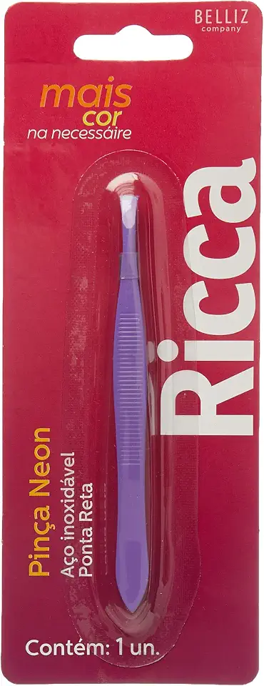 Pinça Inox Neon Ponta Reta Ricca, Ricca