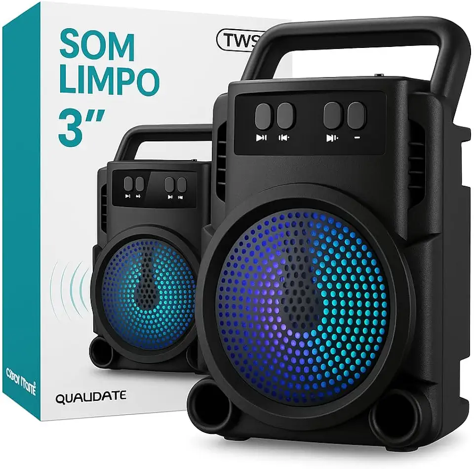 Caixa de Som Portátil Super Potente, Caixa de Som Bluetooth, Conexão USB, Cartão de Memória, Cabo P2, Som Limpo e Potente, Perfeita Para Viagens, Festas, Praia, Botões de Controle, Impermeável