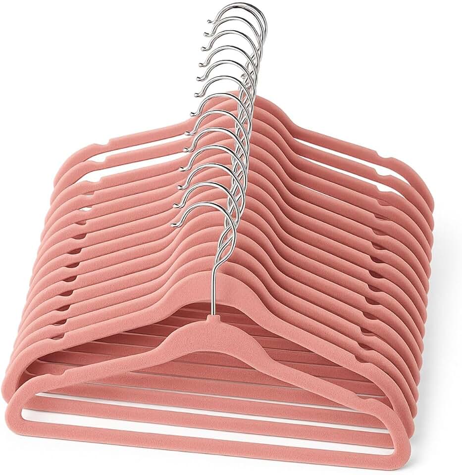 【Cozena】Kit 20 Cabides de Veludo Infantil Rosa Antideslizante - Ideal para roupas infantis e de bebê - Design slim que economiza espaço