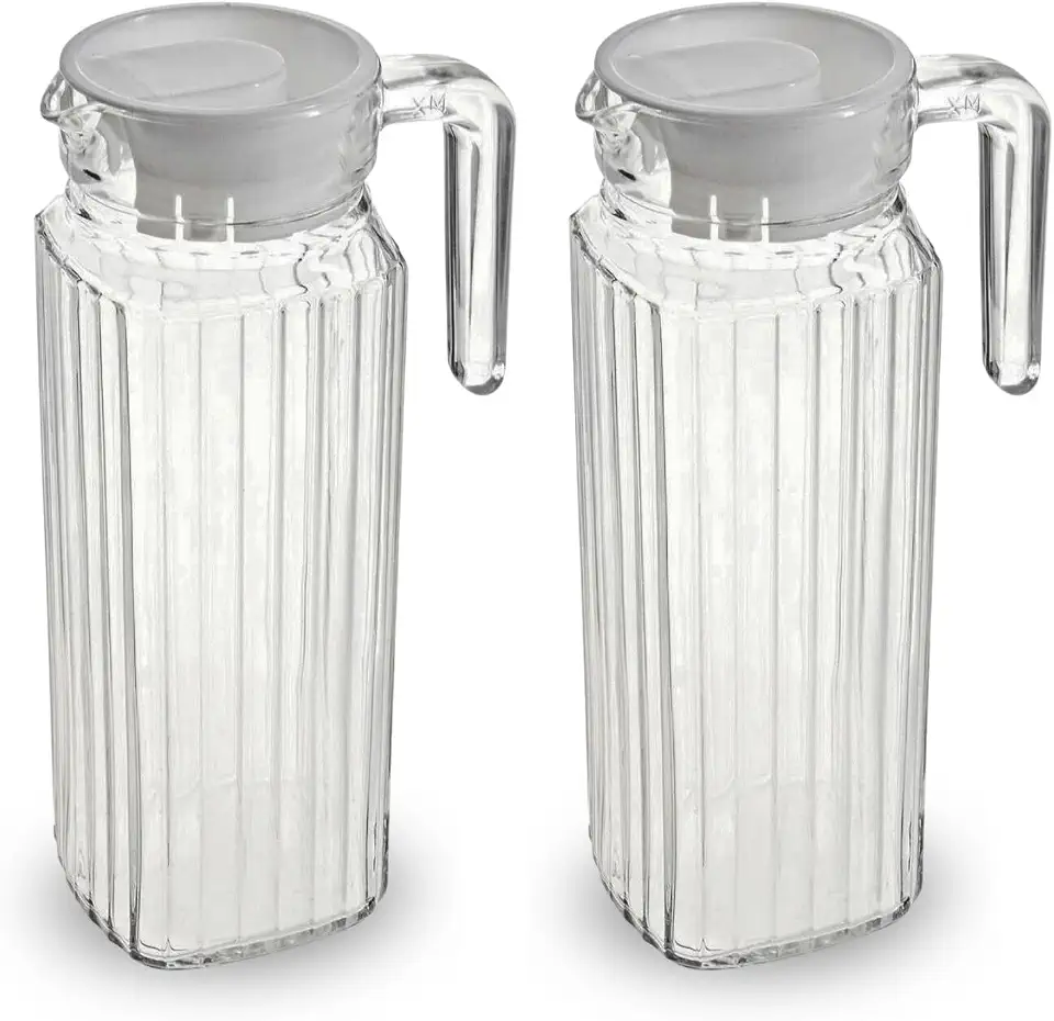 Conjunto De 2 Jarras De Vidro Com Tampa De 1 Litro Resistente Suco Agua Bebidas Casual Sofisticada Cozinha Cabe Na Porta Da Geladeira