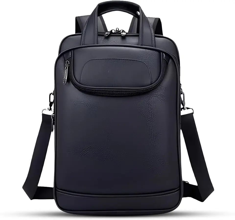 Mochila Couro Reforçada Executiva Grande Mochila para Notebook Trabalho Viagem Escola com Cabo de Aço Impermeável (Preto)