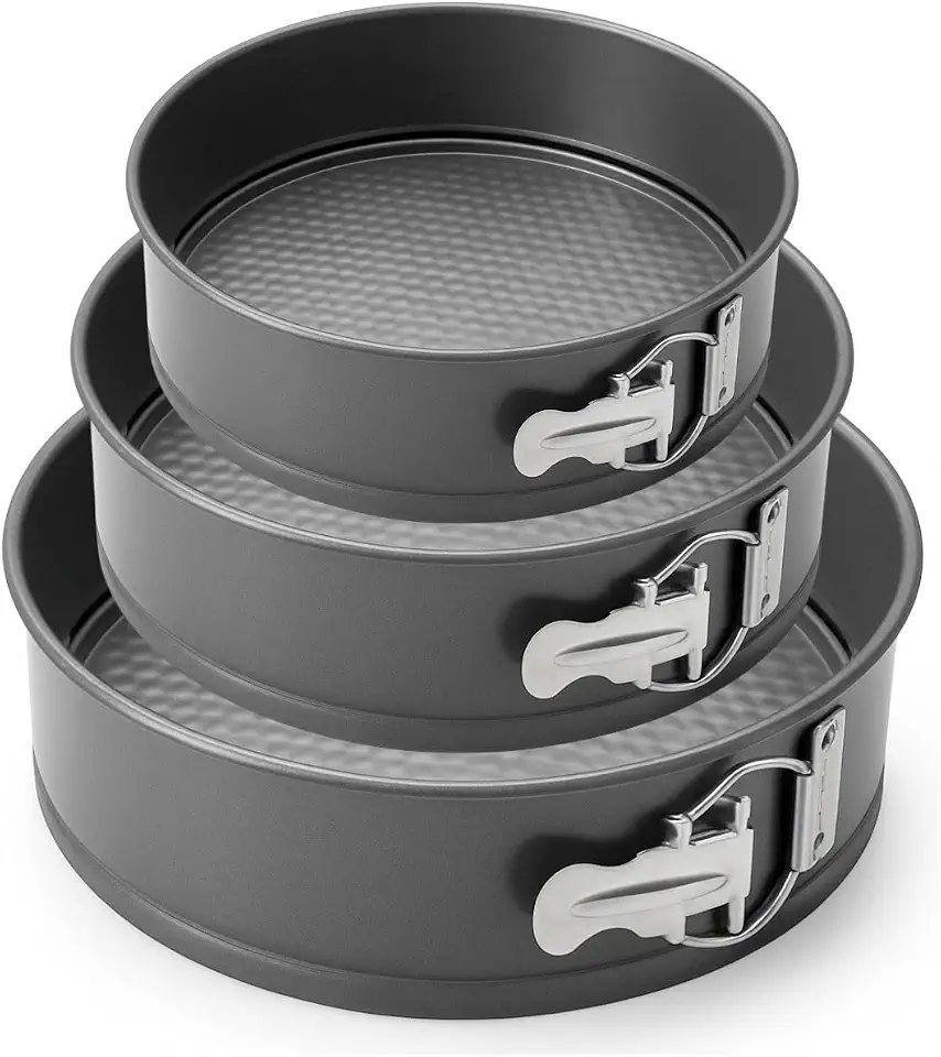 Conjunto Formas Redondas Antiaderentes com Fundo Removível Jogo de Assadeiras para Bolo e Torta Aço Carbono Preto Durável 24 26 e 28 cm