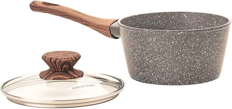 Mimo Style Panela Grafito Cook 16cm/1,3L - Estrutura em Alumínio, Revestimento Cerâmico. Tampa de Vidro Temperado. Alças e Cabos Soft-Touch. Fogão a Gás, Elétrico, Vitrocerâmico e Sistema de Indução